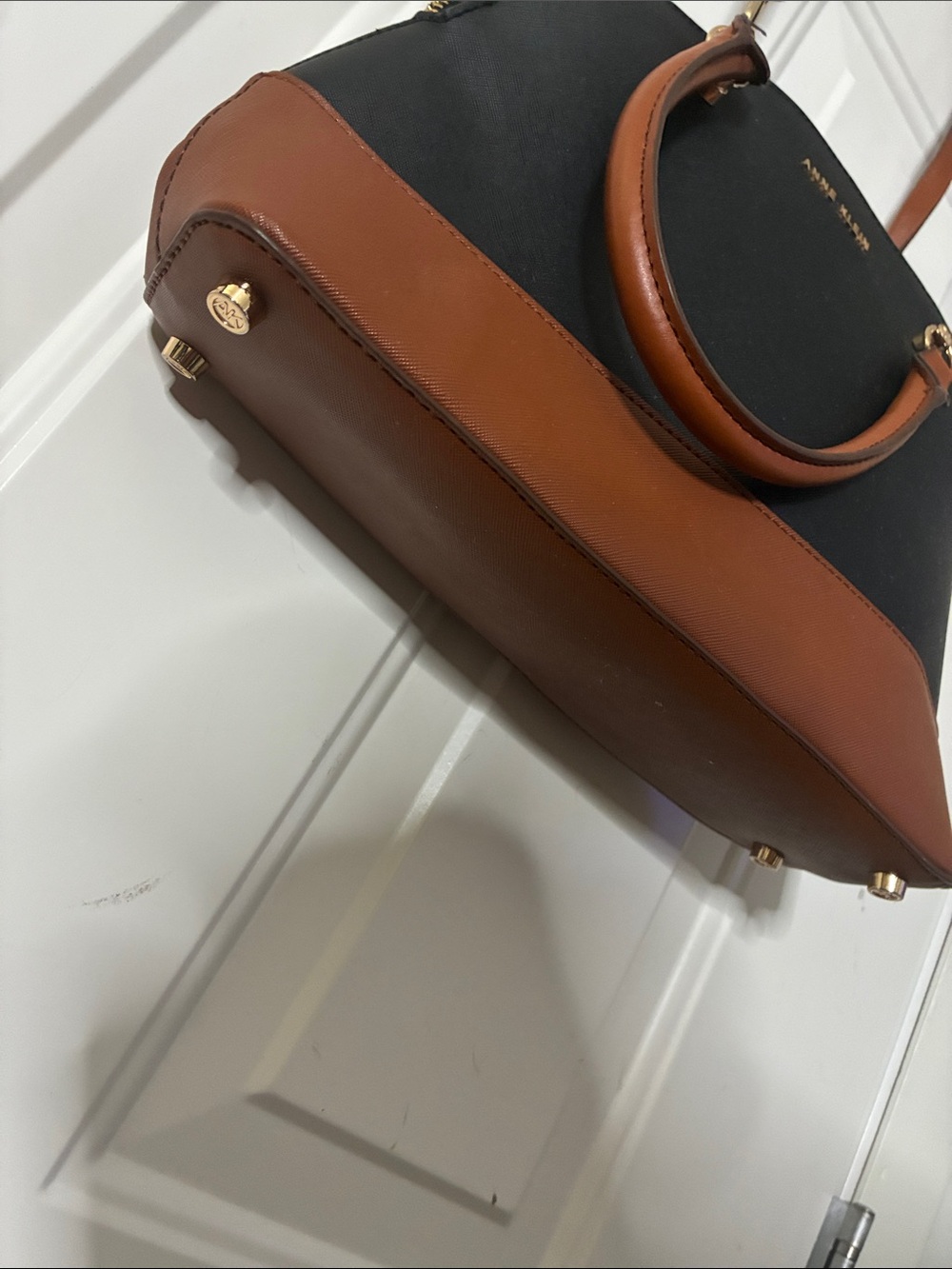 Anne Klein Black and Brown Two-Tone Dome Satchel - Picture 5 of 8